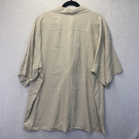 NWT Joseph & Feiss 100% Silk Button Up Shirt Mens 3XL Beige Classic Short Sleeve - Picture 11 of 13